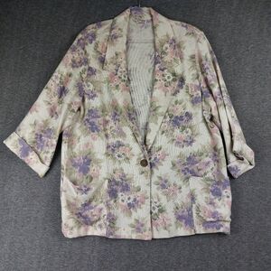 JOANNA PLUS WOMENS VTG CREAM PURPLE FLORAL COTTAGECORE SINGLE BUTTON BLAZER 20W
